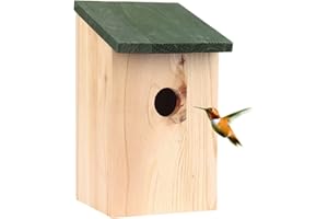 VIVO TECHNOLOGIES 1 x Bird House Wooden Wild Small Wood Nesting Box Nesting Handy Home Garden Pressure Treated for Wild Birds with Traditional Hinged Roof with Traditional Hinged Roof
