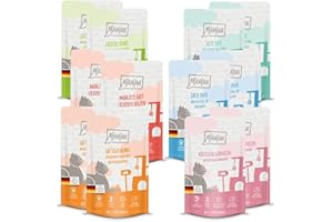 MjAMjAM - cibo umido premium per gatti - confezione di prova, confezione da 12 (12 x 125 g), senza cereali con carne extra