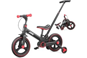 JMMD 6-in-1 Toddler Bike with Training Wheels and Pedals, 12 inch Convertible and Foldable Balance Bike & Pedal Bike with Adjustable Parent Handle, Kickstand, Brakes for kids, Age 18 Months-5 Years