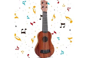 Minigitarr, barngitarr, plastleksaksgitarr, ukulele-gitarrleksak, gitarrleksaker, ukulele barn med 4 justerbara sidor, för småbarn (38 cm/mahogny färg)