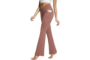 BALEAF Damskie spodnie do jogi z kieszeniami High Waisted Flare legginsy do noszenia na co dzień, do treningu, szerokie nogawki