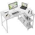 TRIUMPHKEY 110 * 80 CM L Shaped Desk Corner Desk with Shelves Reversible Left or Right Computer Workstation Computer Desk Study Office Desk Storage Shelves Home Office Work Table for Office White