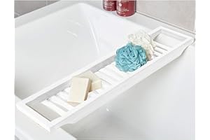 RHP Bandeja de bambú para bañera, bandeja para bañera, 4,5 x 70 x 14,5 cm, lacado blanco