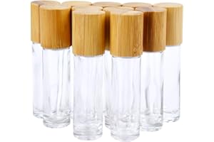 ENENES Ätherische Öle Flaschen 10 Stück Ätherische Öle Roller Flaschen 10ml Nachfüllbare leere Roller Glasflaschen mit Edelstahl-Roller Ball und Bambus-Deckel