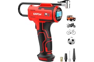 EAFCSZ Car Tyre Inflator Air Compressor, Portable Cordless Tyre Pump, 150psi Handheld Car Tyre Pump with LED Light, USB Rechargeable Battery, 3 Nozzle for Car, Motorcycle, Bike, Ball