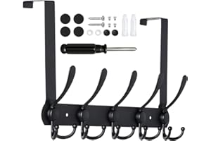 DUNSOO Perchero Puerta con 15 Gancho, Inoxidable Colgador Puerta Sin Taladrar Con Pegatina Muda, Negro