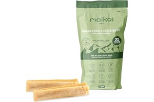 MAIKAI Pack 2 Huesos para Perros de Queso del Himalaya XL – Mordedor Natural Churpi – Limpieza Dental + Antiestrés y contra el Mal Aliento – Snack 100% Natural - Ideal Razas 25kg - Premios Perros