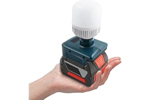 JJXNDO LED Work Light for Bosch Professional 18 V System GBA Batteries with E27 Bulb, 12 W 1500 lm Portable Floodlight, 6500 K Wireless Torch for Construction Sites and Outdoor Use (No Battery)