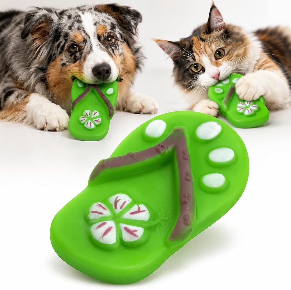 MADPET Sesli Parmak Arası Terlik Tasarımlı Köpek ve Kedi Oyuncağı - Çiğneme, Isırma, Diş Kaşıma, Günlük Oyun, Eğitim ve Ev İçi Aktivite İçin Hafif Kauçuk, Taşınabilir, Sesli Tasarım (YEŞİL)