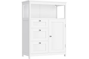 ‎VASAGLE VASAGLE Szafka łazienkowa, szafka łazienkowa, szafka pomocnicza, z 3 szufladami, drzwi szafy, regulowana półka, 30 x 60 x 80 cm, biała BBC542P31V1