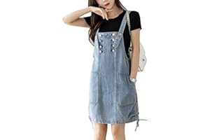 Yishengwan Damen Kurze Jeans Latzkleid Denim Overall Kleid Jumpsuit Latzrock Trägerrock Jeansrock mit Taschen