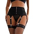 comeondear Women Lace Suspender Belt Mesh Garter Plus Size Lingerie Set with 6 Adjustable Wide Straps Metal Clip and G-String for Stockings