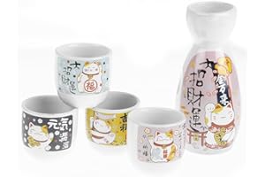 lachineuse Servicio Sake Maneki Neko, Multicolor, Carafe : 12,5 cm Tasse : 4,5 x 4,5 cm