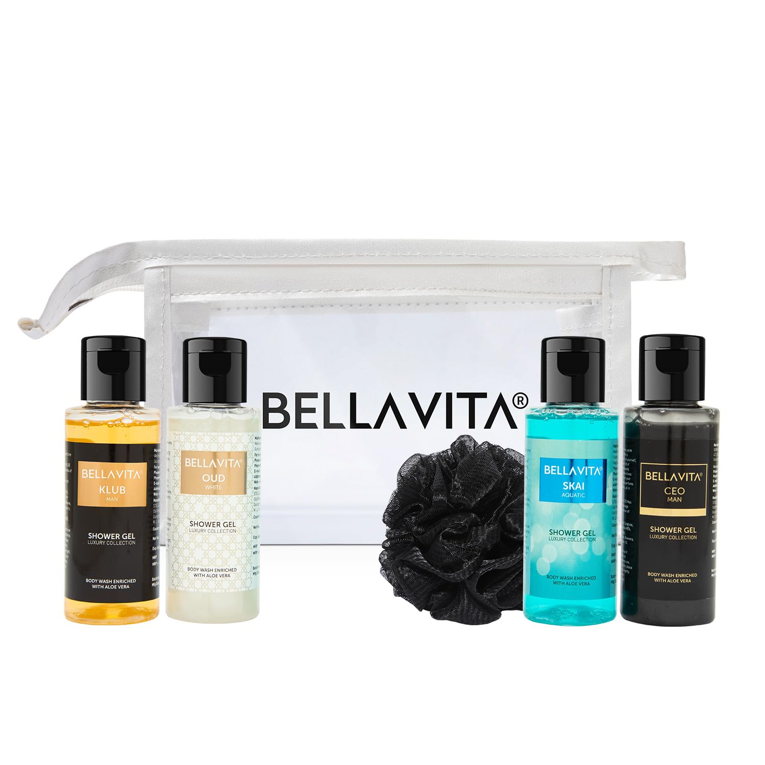 Bella Vita Luxury Men Trial Mini Kit Skai Aquatic, OUD White, KLUB & CEO Man Body Wash Refreshing Shower Gel for Smoother Ski