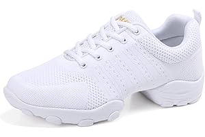 Uhclrr Chaussures De Danse pour Hommes, Chaussures De Danse Sportives Décontractées, Adulte pour Hommes Voler en Treillis Tissé en Bas De Forme Souple Fitness Four Seasons Dance Shoes(41 EU, White)