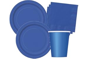 Isola Party Kit festa di compleanno tinta unita color Blu Cobalto per 16 persone eco-friendly (16 piatti di carta ⌀ 23 cm, 14 bicchieri di carta 266 ml, 20 tovaglioli di carta 33x33 cm)