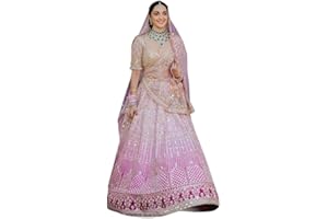 TRENDMALLS Women's Satin Sequin Embroidery Work Bridal Lehenga Choli with Net Dupatta Ready To Wear