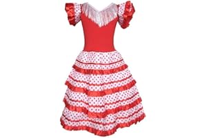 La Senorita Vestido Flamenco Español Traje de Flamenca para niñas Rojo Blanco Largo: 65 cm, 3-4 años