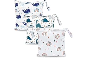 HOTLIKE Bolsa de Pañales, 3PCS Bebé Reutilizable Impermeabilizan Bolsa con Cremallera Impermeable para Mamá, Wetbag Portátil Organizador de Viaje, Playa, Gym (Blanco)