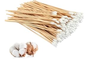 HEILOK 300 Stück Wattestäbchen 15cm Langer Holzgriff Watteträger, Extra Lange Holz Wattestäbchen mit Großer Kopf für Kamera Tastatur Make-up Polieren Reinigung