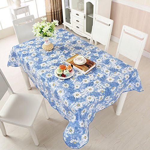 LikeYou Bright Color Floral Tablecloth Wipe Clean PVC Odorless Table Cover Spill Proof and Stain Resistant, 54 Inch By 72 Inch, Light Blue/Yellow/White โฆ(54Wx72H, Light Blue/Yellow/White)