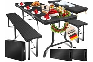 KESSER® Set tenda da birra - Set da 3 pezzi, Tavolo + 2 x Panca, per Interni - Esterni, AxLxP - 73x180x75 cm, Plastica, Set da Giardino in simil Rattan, Pieghevole, Nero