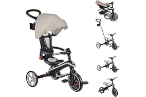 Globber - Tricycle Explorer 4 en 1 - Tricycle Pliable et évolutif en draisienne pour Les Tout-Petits de 10 Mois à 5 Ans - Taupe