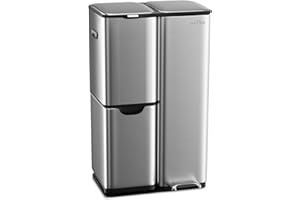 mVm Poubelle de Cuisine Triple,Poubelle de Tri,Corbeille à Pédale,3 Compartiments,60 Liter(13+17+30L) Déchets,Acier,Couvercles à Fermeture en Douceur,Pédales,Seaux Intérieurs