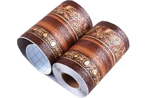 MEBOEM Meboom Elegant Brown Floral Wallpaper Border Peel and Stick Border Self Adhesive Wall Decal Waterproof 3D Pattern Wall Decor Removable Wall Room Tiles Sticker,10cm by 5m