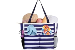 HMIEPRS Große Strandtasche, Wasserdicht Sanddicht Handtasche Umhängetasche mit Reißverschluss, Faltbare Badetasche Damen Tote Bags, Urlaub Essentials Reisetasche zum Einkaufen Picknick Strandurlaub