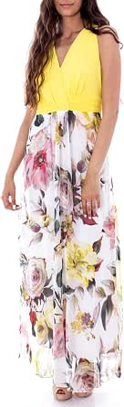 Rinascimento Vestito Lungo Donna Floreale Effetto Due Pezzi cfc0092625003 l  Giallo : Amazon.it: Moda