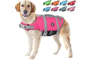 EMUST Hundeschwimmwesten reflektierend & verstellbar Schutzweste mit verbessertem Auftrieb & Rettungsgriff zum Schwimmen, neu Solid Pink, XL