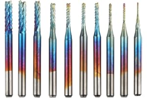 Bestgle 10 Pcs 1/8" Shank CNC Router Bits, Blue Coating Titanium Carbide End Mill Engraving Milling Cutting Tools for Wood, Plastic, Acrylic, PCB