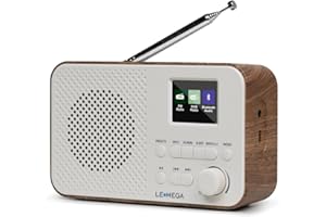 Radio Dab+ Portable avec Bluetooth | Batterie Rechargeable 15 Heures ou Alimentation Secteur | Ecran Couleur Petite Radio Dab avec réveil | Radio FM, 40 présélections, Prise Casque | LEMEGA Dab GO