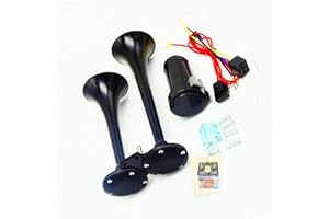 YIYDA klaxon d'air de voiture super fort 150DB Klaxon à double tube Car Horn Klaxon de camion en chrome zinc noir Trompette camion avec compresseur klaxon en métal pour tout 12V Truck Moto etc