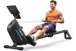 MERACH Rameur d'appartement, Rameur Magnétique Silencieux, Rails Améliorés et Allongés de 130 cm pour Une Plus Grande liberté de Mouvement, équipé d'une Application Exclusive