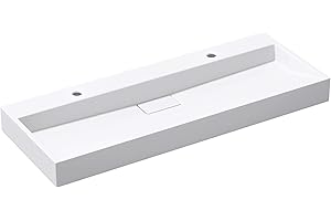 doporro Mineralguss-Waschbecken Colossum19 Aufsatzwaschbecken 120x46x11 cm Hängewaschbecken mit Armaturenloch, Waschtisch weiß matt inkl. Ablaufgarnitur