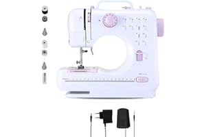 MAGIC SELECT Mini Sewing Machine with 2 Speeds and 12 Stitches. Portable Sewing Machine with Foot Pedal, 2 Spools, Spare Needle, Thread Cutter and Work Light, Corded or AA Battery Operated (not included).
