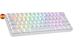 Ranked N60 Nova 60% | Teclado Mecánico Hotswap | 62 Teclas LED RGB Multicolor Retroiluminadas para PC/Mac Gamer | Diseño español QWERTY ISO ES (Blanco, Gateron Red)