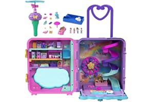 Polly Pocket Maleta Vacaciones sobre Ruedas Cofre con muñecas y Accesorios, Juguete +4 años (Mattel HKV43)