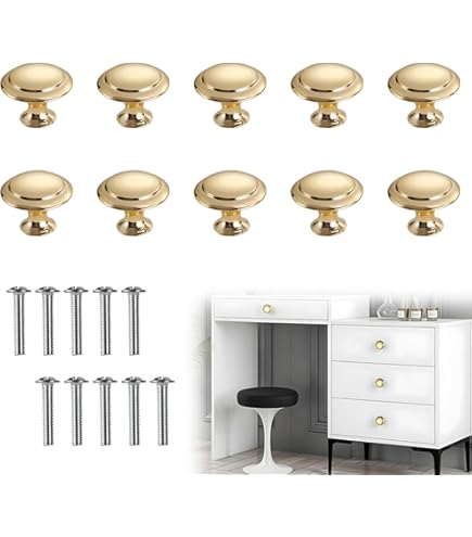 8 Pomoli Dorati Per Mobili - Diametro 29mm Con Viti | Maniglie Per Cassetti E Ante In Lega Di Zinco