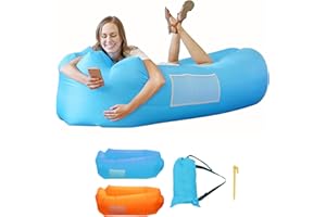 YIWONFU Inflatable Lounger Air Sofa, Waterproof & Anti-Air Leaking Inflatable Sofa Air Lounger with Portable Storage Bag, Inflatable Couch Chair for Camping and Beach, Withstand Up to 440LB / 200KG (Blue)