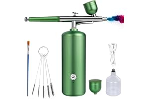 GARMEE Airbrush Kit with Compressor - Rechargeable Portable Non-Clogging High-Pressure Air Brush Set with Nozzle and Cleaning Brush Set for Nail Art, Makeup, Barber, Cake Decor, Model Painting (Green)