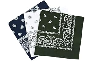 By Neki Paisley Bandanas Headband Scarf Pack Of 3 Mixed Colours Cotton Paisley Print, Fashion Hair Accessory, Sports, Multifunctional, UK Seller FREE UK Postage (Navy, White, Dark Green)