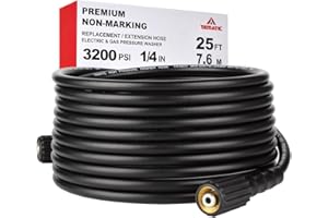 YAMATIC M22 Pressure Washer Hose 7.6M/25FT 1/4", Kink Resistant Power Washer Hose Replacement for Flexzilla Uberflex Ryobi Genarac Troy Bilt Honda Leak-Free 22MM Fittings, 3200 PSI/220 Bar