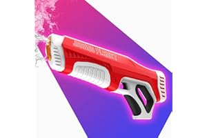 JOCUND PLANET Electric Water Gun with Automatic Water Absorption, One Reload 300 Water Bullets, Range of 28-32Ft, Waterproof Automatic Reload Water Squirt Gun Toy for Kids (Red)