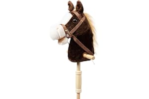 BEJOY Stick Horse with Wood Wheels, Hobby Horse Toy, Real Pony Neighing and Galloping Sounds Plush Toy Chocolate 36 Inches(AA Batteries Required)