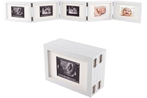 BIUBEE 5 Folding Sonogram Picture Frame for Expecting Parents- 4.7" × 6.8" Baby Ultrasound Picture Frame Natural Wood Sonogram Pregnancy Frame Baby First Photo Frame for Pregnant Mom Gifts, Nursery Decor
