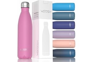 WATERSY Izolowana butelka na wodę ze stali nierdzewnej, metalowa butelka próżniowa o podwójnych ściankach utrzymuje zimno przez 24 godziny i ciepło przez 12 godzin, termiczne, metalowe butelki