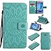 Produktbild Samsung Galaxy J7 (2015) Hülle, SpiritSun Ledertasche Schutzhülle für Samsung Galaxy J7 (2015) Folio PU Leder Tasche Case Cover Bookstyle mit Standfunktion und Kredit Kartenfächer - Tribal Lotus Blume Muster - Grün